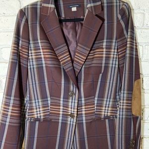 Maroon Tommy Hilfiger blazer with elbow patches.